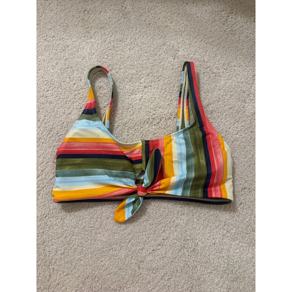 Beach Betty by Miracle Brands Striped Tie Front Bikini Top Multi Color Medium